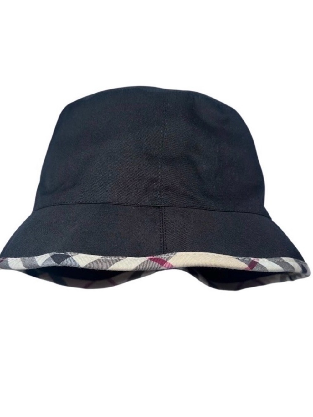 Burberry London Black Canvas Bucket Hat w/ Nova Trim - Size L